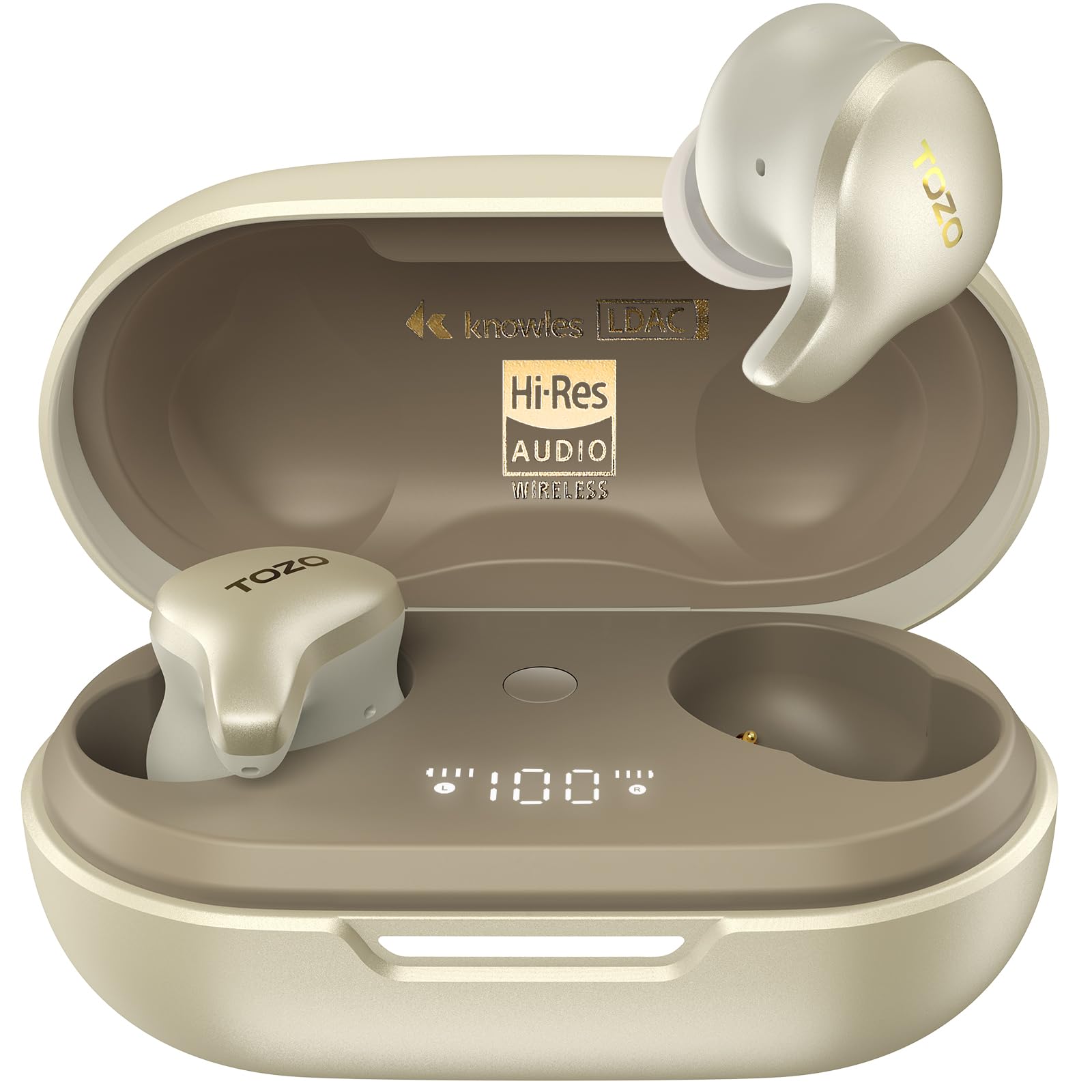 TOZO Golden X1 Wireless Earbuds Balanced Armature Driver and Hybrid Dynamic Driver, Bluetooth Headphones OrigX Pro, LDAC & Hi-Res Audio, Environment & Active Noise Cancellation Headset Champagne