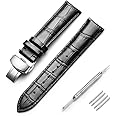 Skydon Watch Band with Deployment Clasp - Alligator Grain Leather Watch Strap 16mm 17mm 18mm 19mm 20mm 21mm 22mm 23mm 24mm - Choose of Color & Width