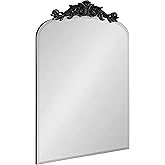 Kate and Laurel Arendahl Ornate Beveled Frameless Arched Mirror; 20 x 30; Black; Decorative Baroque Style Wall Mirror with Or