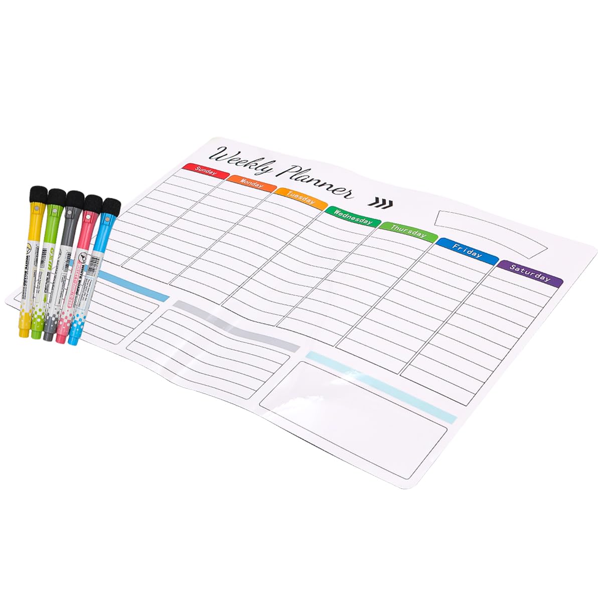 POFET Magnetic Weekly Planner Whiteboard Fridge to Do List Magnet Meal Planner and Shopping List White Memo Board Family Planner Notice Board with 5 Dry Erase Pens(A3)
