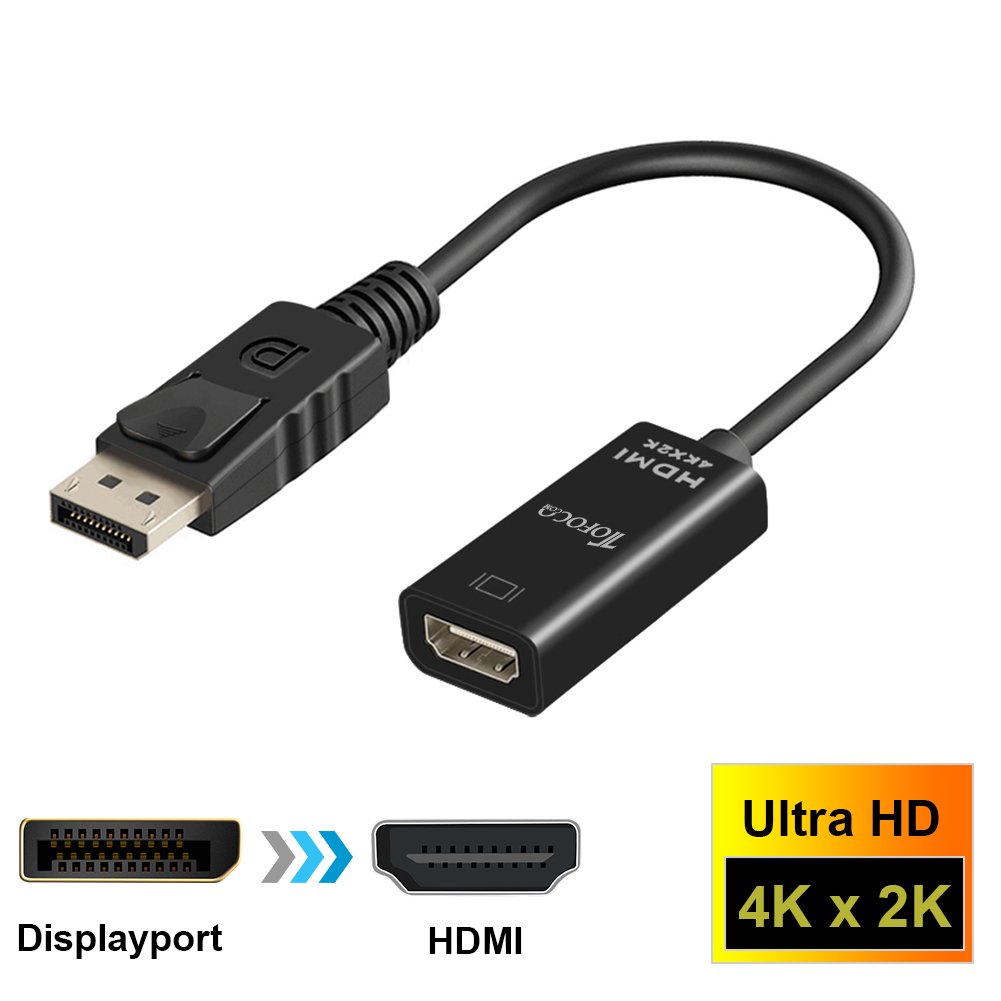 Displayport to HDMI Active Adapter 4K, Gold Plated Laptop DP to HDTV Cable Video Monitor Converter With Audio Out Male to Female Adapter for PC,Laptop, Notebook,TV - Black