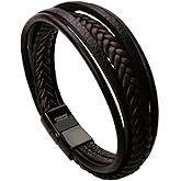 murtoo Mens Leather Bracelet with Clasp Cowhide Multi-Layer Braided Leather Mens Bracelet