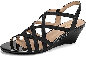 DOBOLIN Women's Wide Width Wedge Sandals Wedding Party Dress Sandals Elastic Strap Open Toe Low Heel Comfortable Casual Summer Shoes