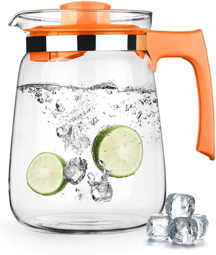 JANRON 1.5L/2L Glass Water Carafe Ice Tea Pitcher - Cold and Hot Water Carafe, Water Bottle Coffee Pot,Beverage Pitcher for Homemade Iced Tea and Juic (Green/Orange)