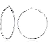 Jewlpire 14K Gold Plated 925 Sterling Sliver Post Hoop Earrings, 2MM Thick Hoop earrings Lightweight Large Hoop Earrings for Women Trendy 20/30/40/50/60/70mm