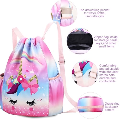 RHCPFOVR Drawstring Backpack for Kids Unicorn Bags for Girls