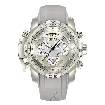Bernsuisse Break Japanese Quartz Chronograph Waterproof Analog Big Dial Rubber Silicon Strap Wristwatch for Men - 5601 Grey Silver