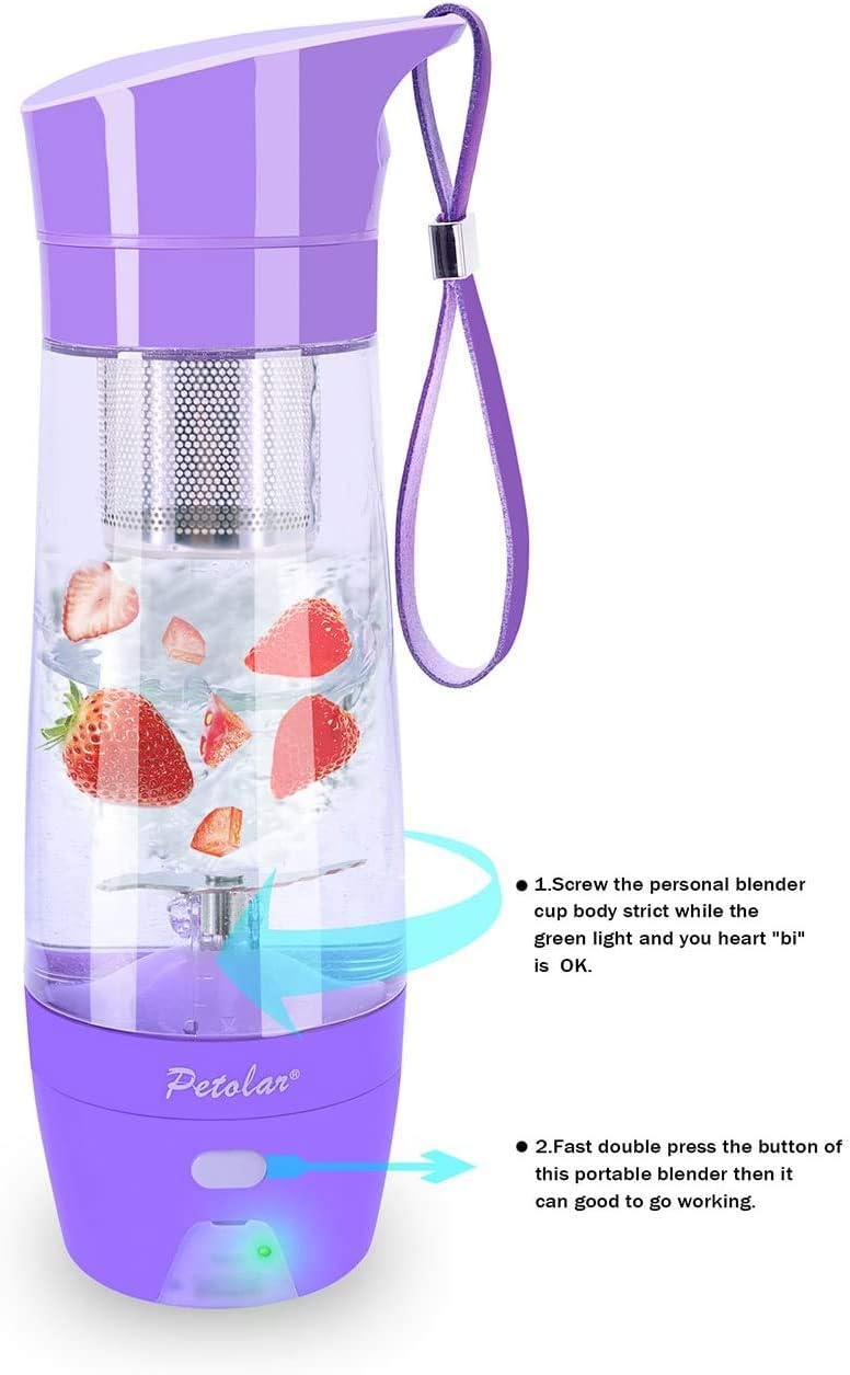 Mini Personal Blender With Travel Cup USB Rechargeable Shake Juicer Bottle Portable Smoothie Maker Fruit Vegetable Mixing Machine (Purple)