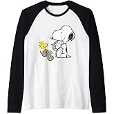 Peanuts - Snoopy Woodstock Easter Egg Painting Raglan Baseball Tee