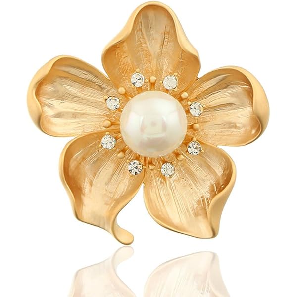 Broche Fleur Dorée Avec Perle Intégrée - Bijou Vintage, Occasion