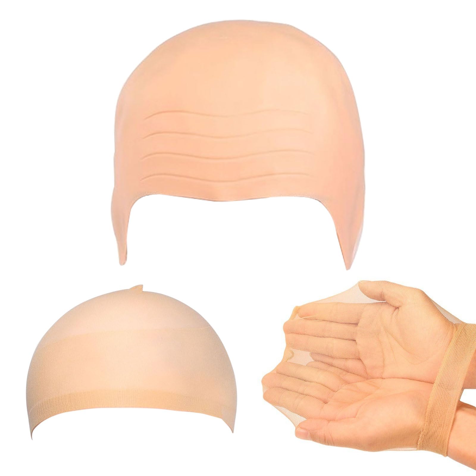 MUNSKT Latex Bald Cap for Adults with Hairnet, Bald Head Wig Cap, for Halloween Makeup Cosplay, Fancy Dress Cosplay, Accessories Nude, Unisex