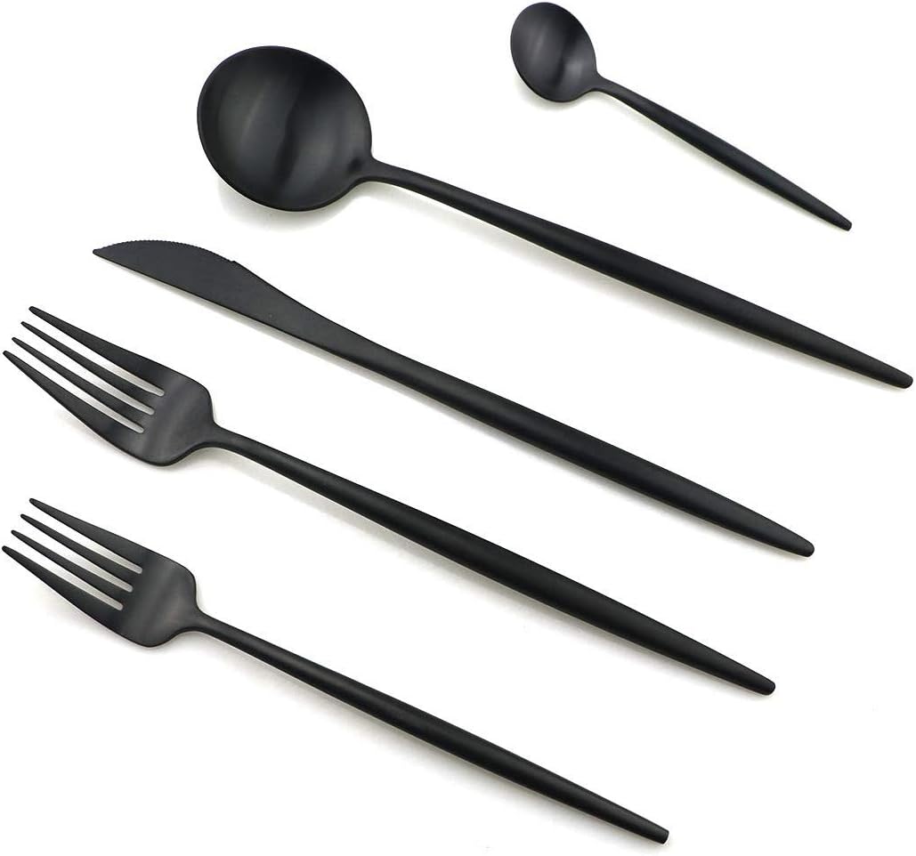 5pcs Flatware Set 18/10 Stainless Steel Dishwasher Safe Matte Black