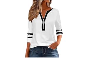 SINZELIMIN Tops for Women's Trendy Color Block Striped T-Shirts Long Sleeves 1/2 Zipper up Crewneck Tees Blouse Tunic Top