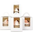 qiqee 100Packs Cupcake Boxes Individual Cupcake Holders Disposable White Single Cupcake Boxes with Window 3.7 * 3.7 * 4.5inch Cupcake Containers
