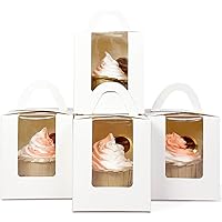 Cupcake Boxes Individual 60pcs Cupcake Holders Disposable White Single Cupcake Boxes with Window 3.6x3.6x4.3 inch Cupcake Con