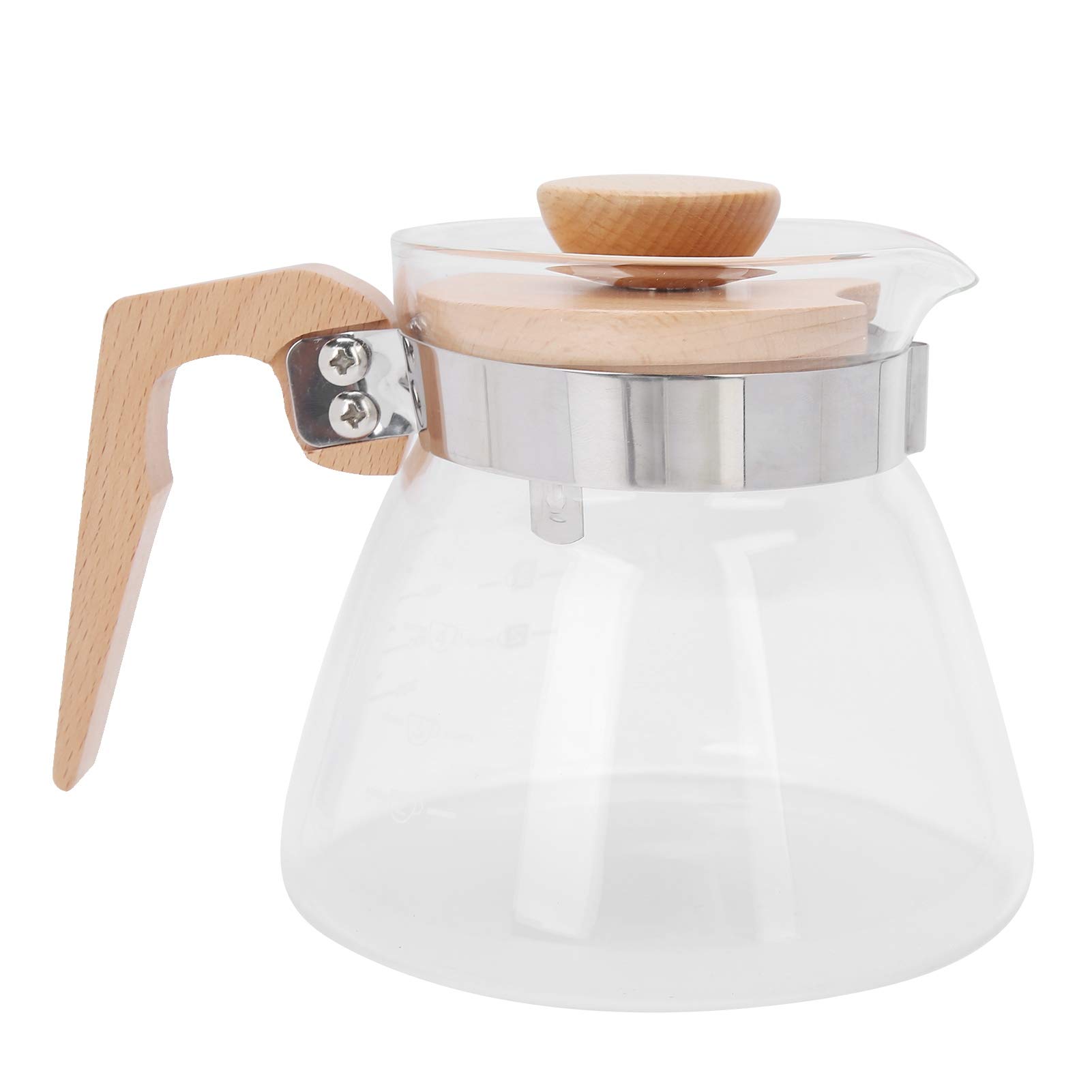 Standard Glass Coffee Carafe Coffee Server Pour Over Clear Coffee Maker 600ml Glass Coffee Server Pot with Wooden Handle Lid for Home Office