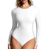 Mobeso Women’s Crew Neck Long Sleeve Bodysuits - Double lined Body Suit T Shirts Basic | Top Fall Winter Outfit