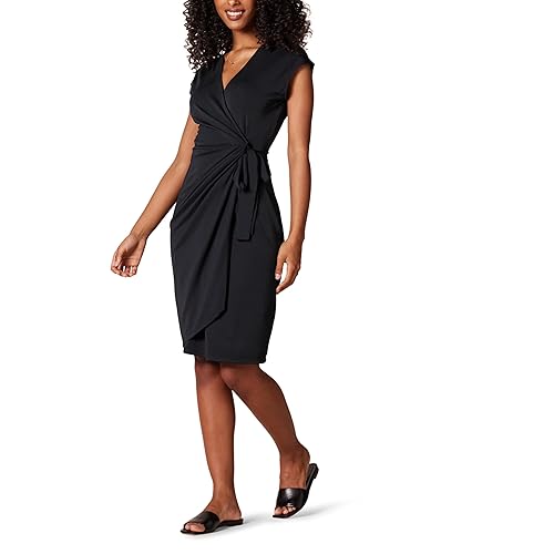 Amazon Essentials Women's Classic Cap Sleeve Wrap Dress (Available in Plus Size), Black, X-Large