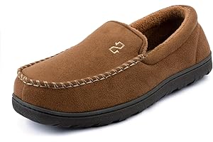 Zizor Men's Moccasin Slippers With Memory Foam, House Shoes for Indoor Outdoor