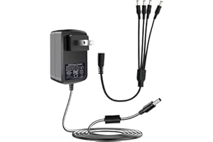 Lonnky DC 12V 2A Security Camera Power Supply Adapter Combine with 1 to 4 Power Splitter Cord Cable for CCTV Security Camera/DVR/NVR/LED Strip Lights, UL/FCC/CE Certificated