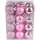 24PCS Mini Pink Ornaments Christmas Balls Shatterproof Christmas Tree Ball Decorations 1.2" Plastic Glitter Decorative Hanging Balls for Xmas Tree Halloween Holiday Wedding Party Home Decor