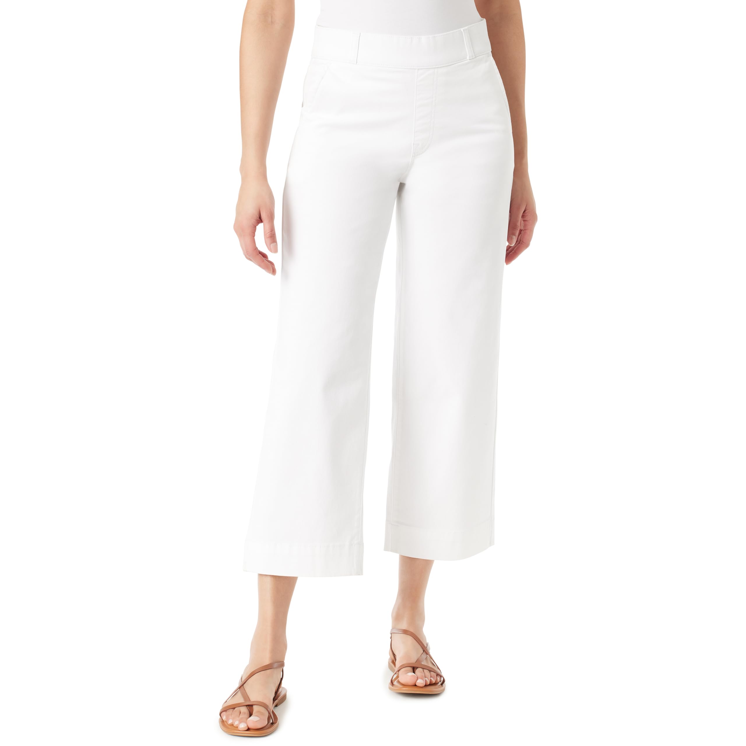 Gloria Vanderbilt Women’s Shape Effect Pull On High Rise Wide Leg Crop Standard, Vintage White-4 Pockets