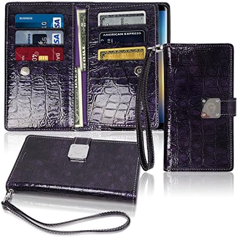 Note8 Wallet Case, Glossy [ 9 Pockets ] for 6 ID / Credit Card 3 Cash Slots, Power Magnetic Clip With Wrist Strap For Samsung Galaxy Note 8 Leather Cover Flip Diary (Violet)