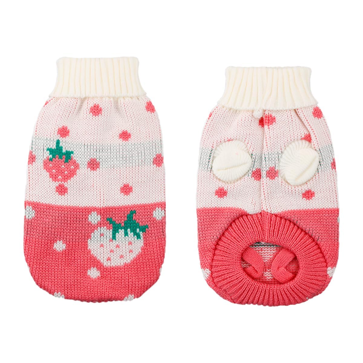 Luckious 1PC Fall Winter Pet Jumper and Sweater for Cats and Dogs Pink Strawberry Printed- Cozy and Warm Pet Clothing