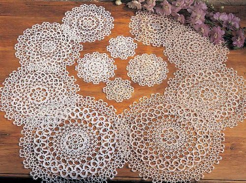 Handmade All-Over Tatting Lace Crochet Doily. 100% Cotton Knitted. White, 10 Inch Heart. Set of Two.