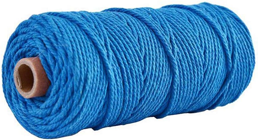 CHZIMADE 100m (109yards) 3mm Macrame Cord Rope Craft Macramé Cotton Braided Baker Twine String for Craft Making Knitting DIY Home Textile Wedding Decorative Tapestry Art Lake Blue
