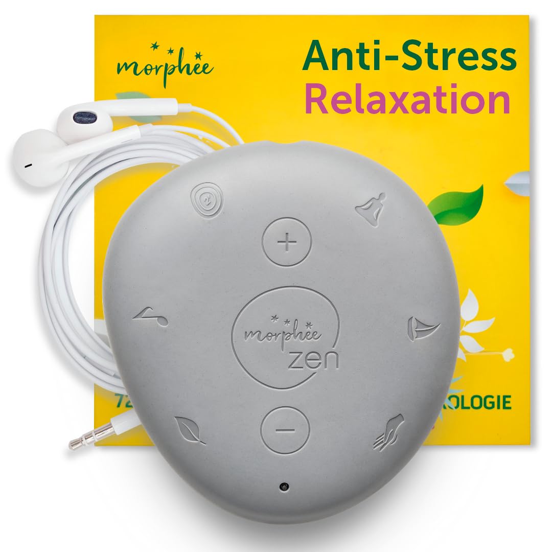 Morphee Relaxing Meditation Audio Pebble Sound Machine for All Ages – 5 Minute Guided Meditation Relaxation Sessions, Nature Sounds & More – Operates in 4 Languages (English, French, German & Dutch)