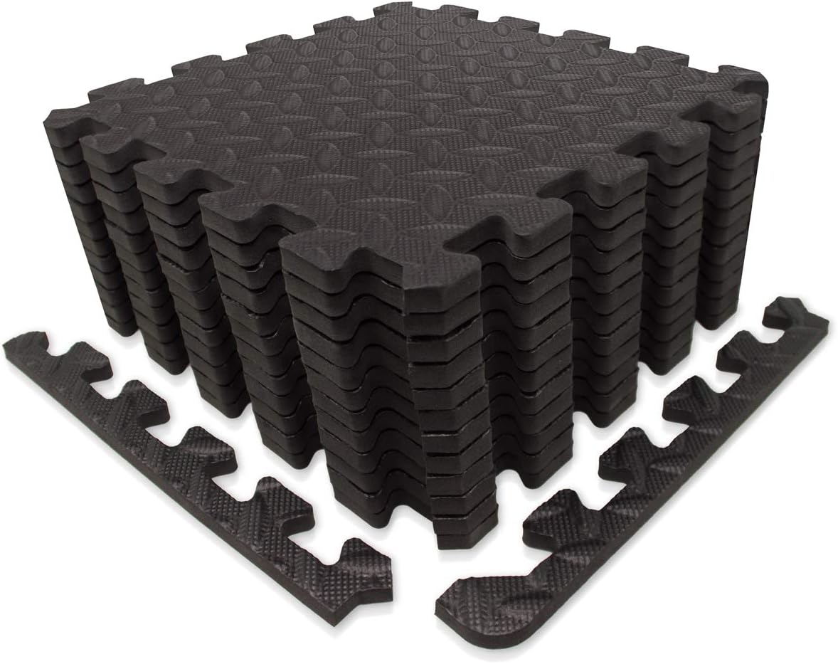 9HORN Exercise Mat/Protective Flooring Mats with EVA Foam Interlocking Tiles and Edge Pieces Suitable for Gym Equipment, Yoga, Surface Protection