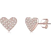 SLUYNZ 925 Sterling Silver CZ Heart Stud Earrings for Women Teens Cute Love Heart Earrings Studs
