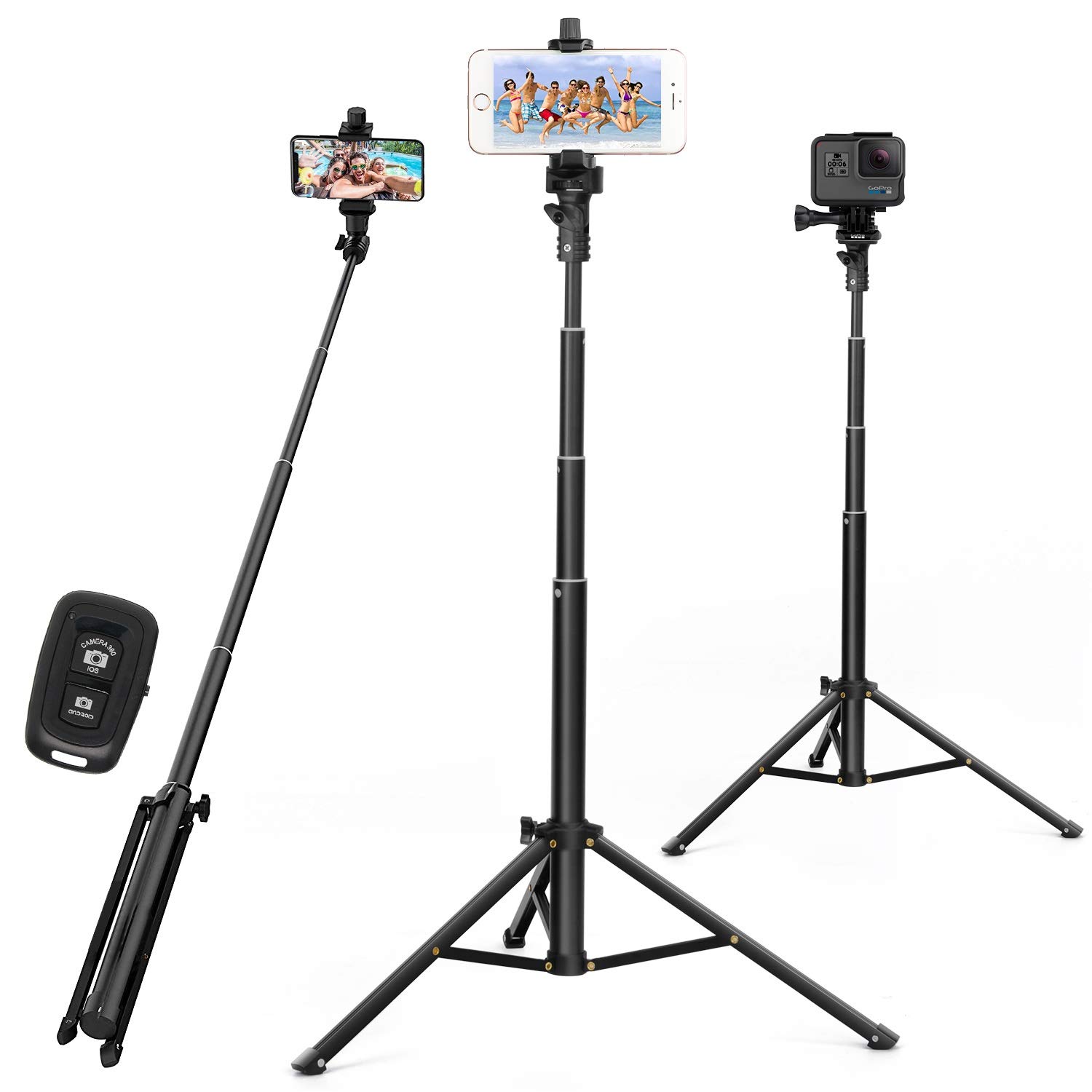 Selfie Stick Tripod 52 Inch Cell Phone iPhone Tripod Stand with Bluetooth Remote Smartphone for iPhone 11 Xs X 6 7 8, Android Cellphone Gopro Camera Mount Portable Monopod Feet Travel Lightweight …