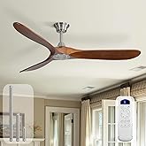 Sofucor 60 Inch Ceiling Fan with Remote Control, Brush Nickel and Light Walnut, 3 Wood Blades, Reversible DC Motor, Timer, 60