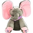 Elza Musical Elephant Plushie with Moving Floppy Dancing Ears Singing Pink Stuffed Baby Toy - Animated and Interactive Peek A Boo Elephant Plush for Toddlers Kids Girls and Boys -Grey, 12 inch (30 cm)