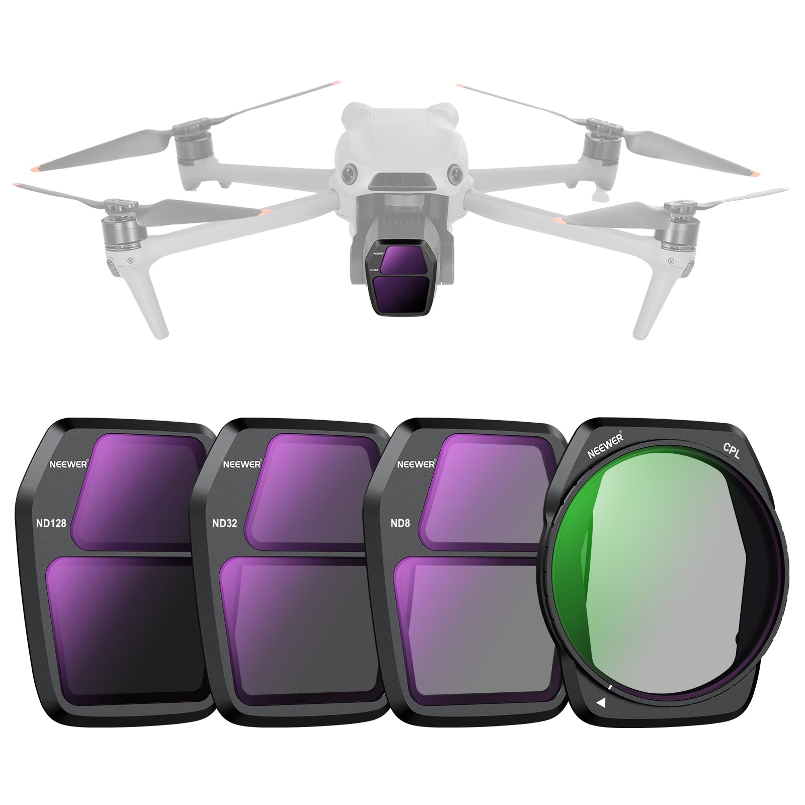 NEEWER ND Filter Set Compatible with DJI Air 3S, 4 Pack ND8+ND32+ND128+CPL Neutral Density Circular Polarizer Secure Drone Accessories Slim Multicoated HD Optical Glass, FL-A85