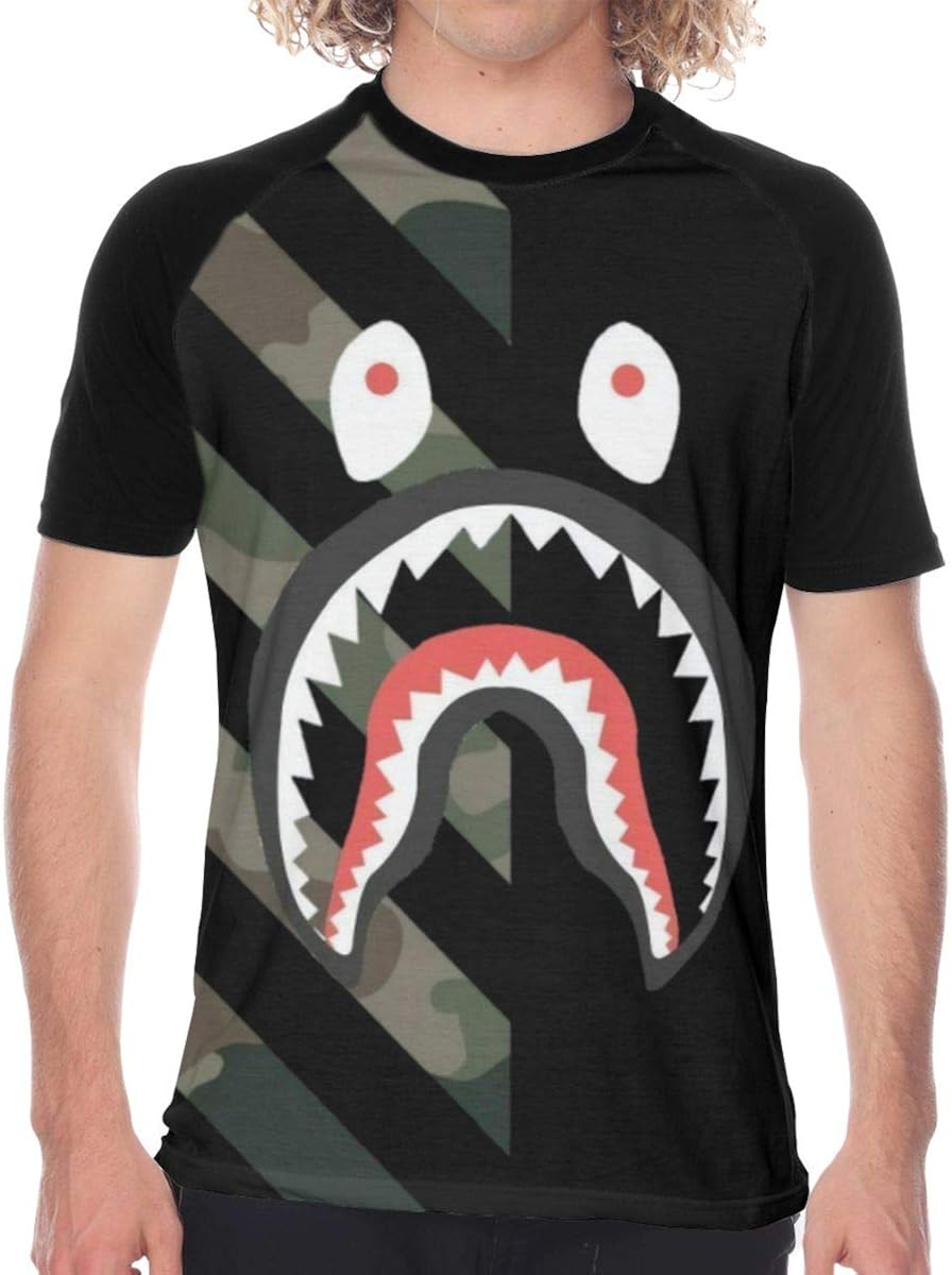 Bape Blood Shark Men's Fashion Printed Round Neck Short Sleeve T-Shirt