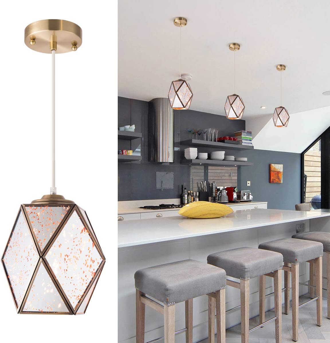 YIFI Pendant Light Mirror Reflection Decorative Adjustable Hanging Pendant Light for Dining Room Kitchen Bedroom, Small