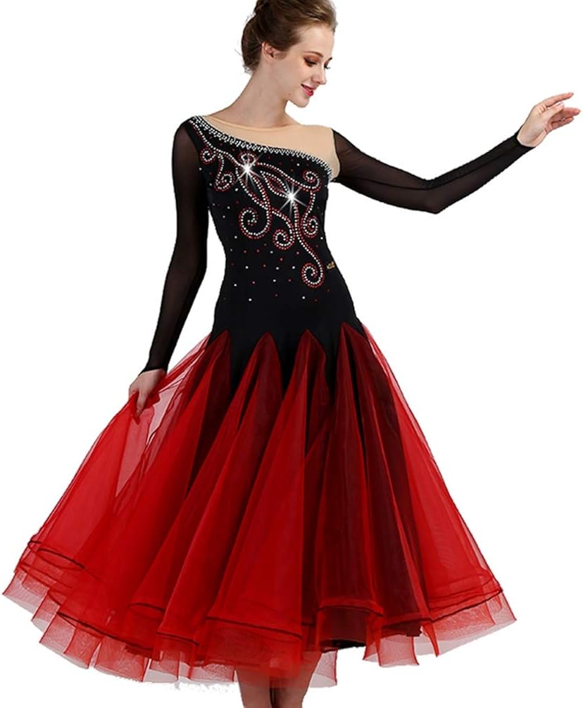 Women Dance Performance Dresses Mesh Sleeve Highend Rhinestone