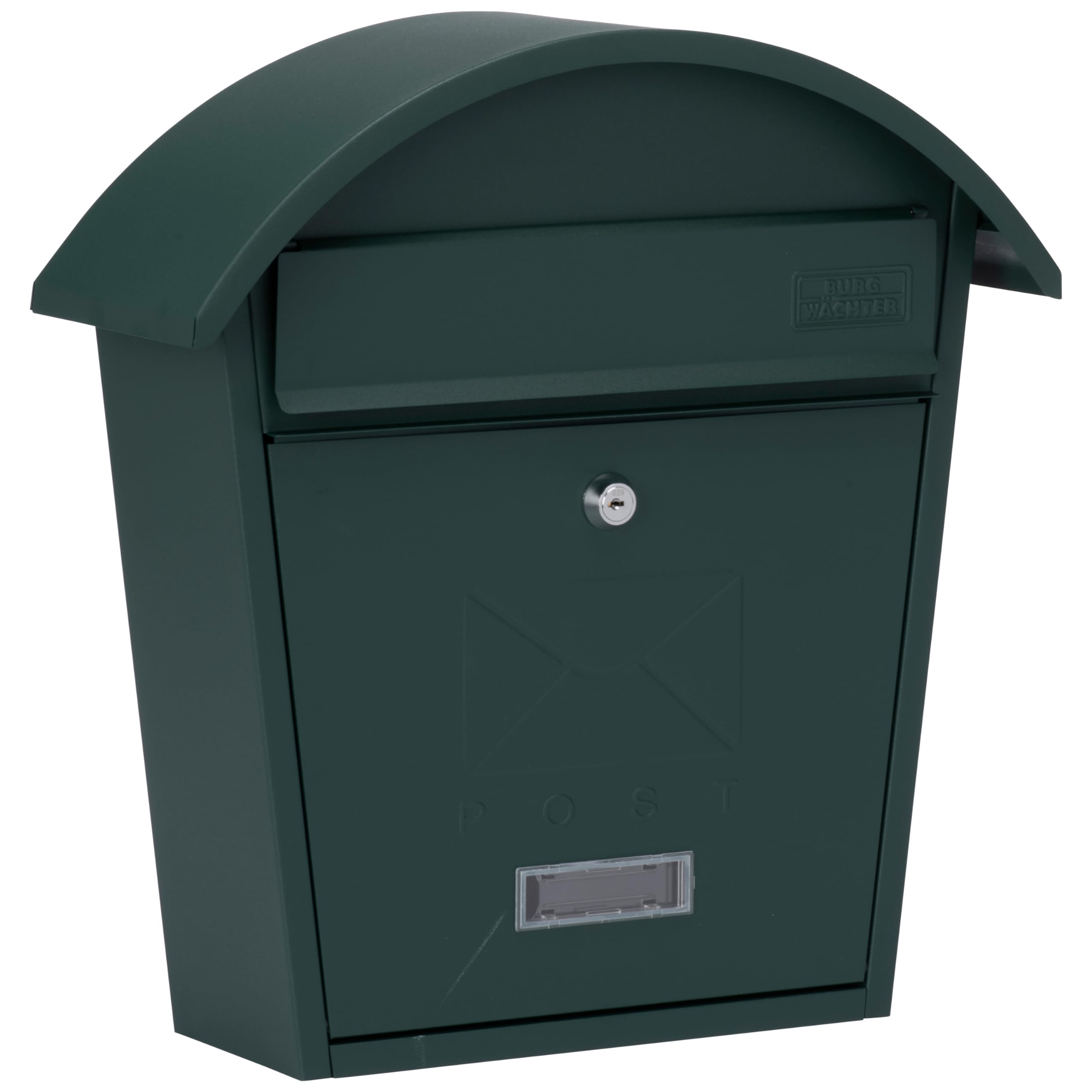Burg-Wachter MB06G Classic 2 Wall Mounted Galvanised Steel Lockable Weatherproof Post Box Matt Green - 36x38x13cm