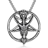 BTNBTGB Satanic Necklace Goat Head Inverted Pentagram Pentacle Stainless Steel Baphomet Necklace Pendant Chain Gifts Altar Satanic Decor Satanism Gothic Punk Goth Witch Jewelry Accessories