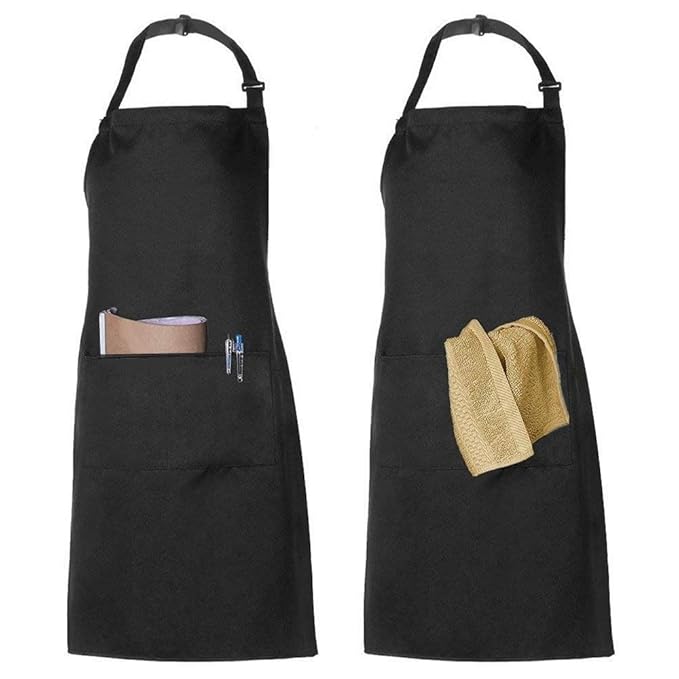 2 Pack Schürze Kochschürze Küchenschürze Latzschürze Verstellbarem Nackenband 100% Baumwolle für Frauen Männer Chef (Schwarz)