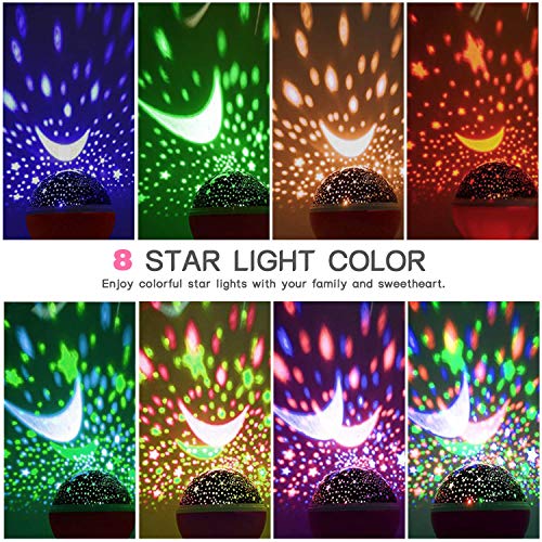 Baby Night Light Moon Star Projector 360 Degree Rotation, 4 LED Bulbs 8 Color Changing with USB Cable/Batteries Powered, Unique Gifts Kids, Romantic Bedroom Décor (Blue, 4.7) - Thumbnail 6