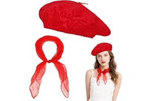 SDFVSDG Classic French Beret Hats for Women Man Painter Hat Beret with Silky Scarf Solid Color French Beanie Cap