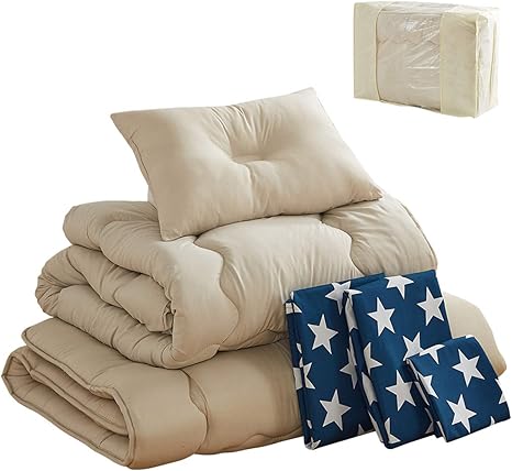 Amazon Vk Living 布団セット 布団7点セット シングル 中綿1 6kg 抗菌防臭 洗える ホコリが出にくい きめ細かいピーチスキン加工 なめらかな肌触り アレルギー対策 掛布団 敷布団 枕 布団カバー 収納ケース付き 一年中使える スター柄ネイビー 布団セット オンライン通販