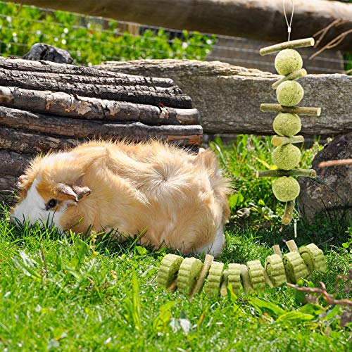 Roundler Small Animal Chew Toys, Apple Sticks Grass Cake&Ball Bunny Pet Tooth Chew Toys, Pet Snacks Toys for Rabbits, Chinchilla, Hamsters, Guinea Pigs, Gerbils, Mini Macaws, Parrots (Style 3)