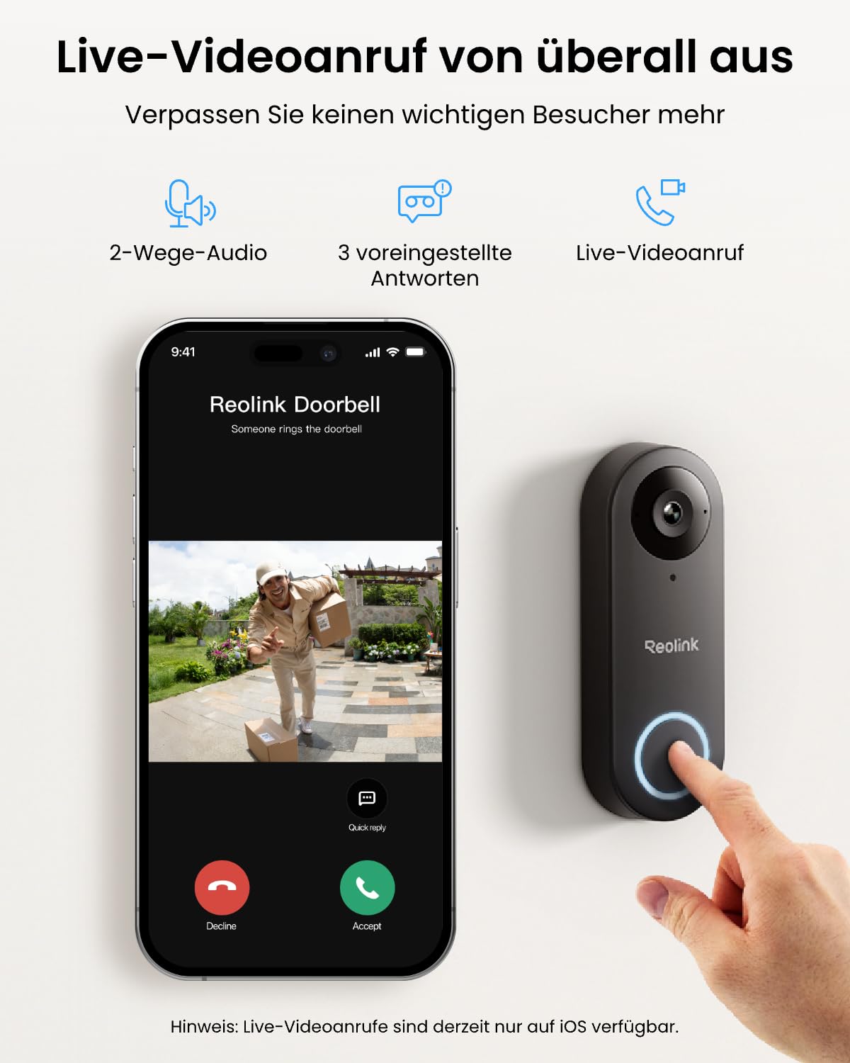 Reolink Video-Türklingel mit Chime, 5MP Ultra HD Kabelgebundene Türklingel mit Kamera, 2,4/5GHz WLAN, Personenerkennungsalarme, 180° Ultraweitwinkel, 2-Wege-Audio, Fernzugriff, Video Doorbell WiFi 3