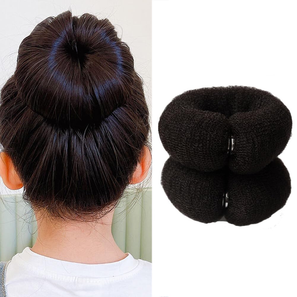 2PCS 20cm Donut Hair Bun Maker Ring Style Bun Hair Bun Maker DIY Hair Foam Ring Shaper Snap Roll Bun Tool for Women(black)