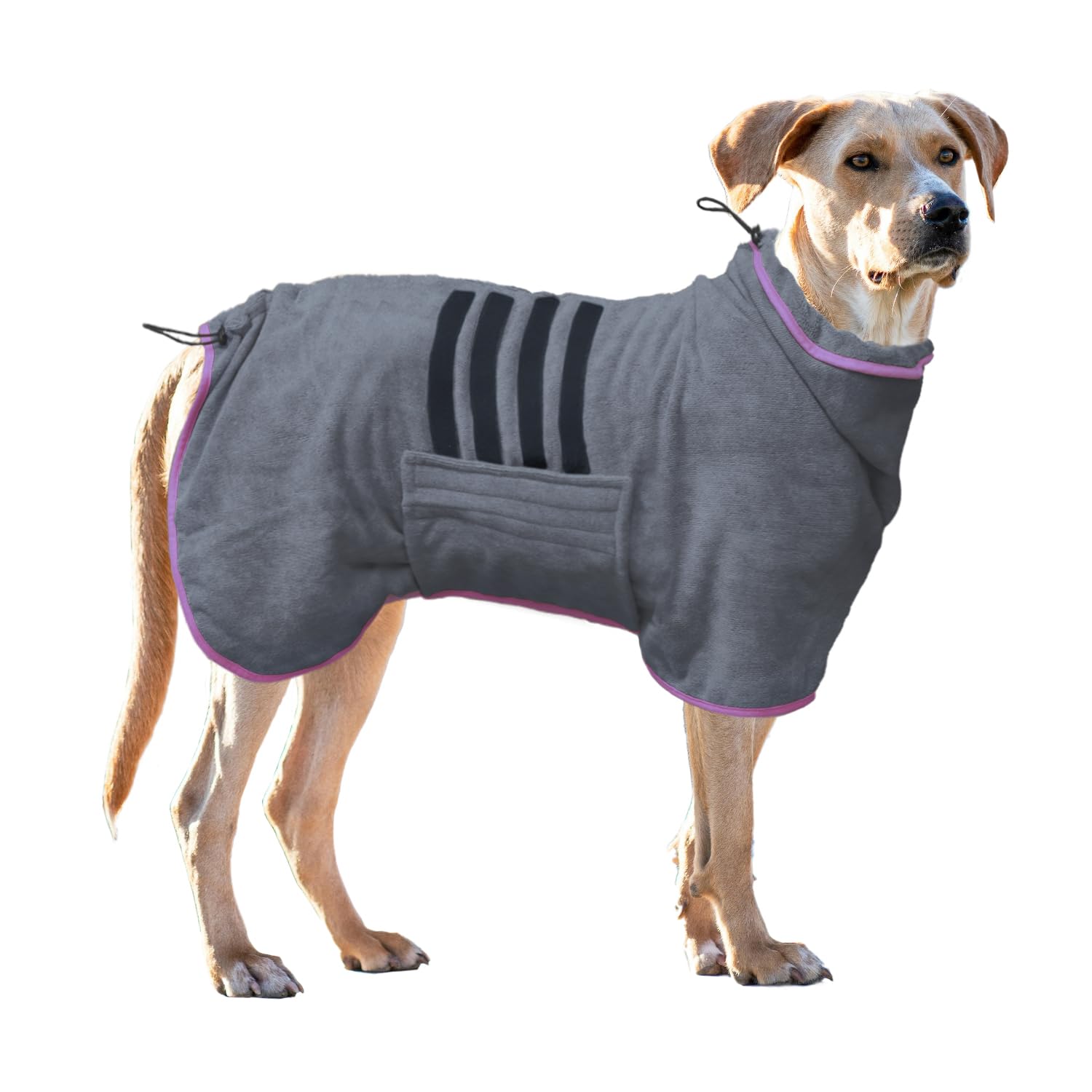 Dog Drying Coat Bathrobe Towel, Microfibre Material Fast Drying Super Absorbent Dog Bath Robe, Pet Quick Drying Moisture Absorbing Robe Dog Dressing Gown with Adjustable Collar Belly Strap